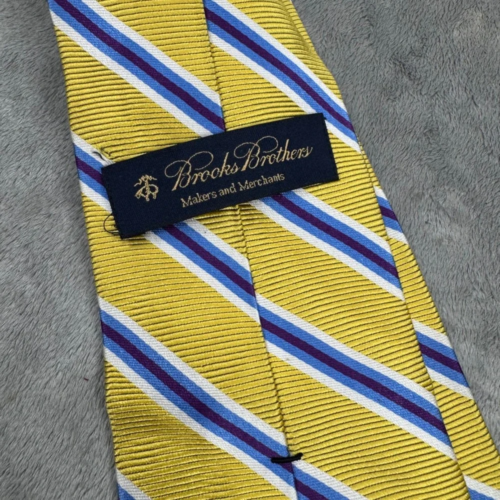Brooks‎ Brothers Tie Mens OS Yellow Purple Blue Striped Repp Silk Excellent USA